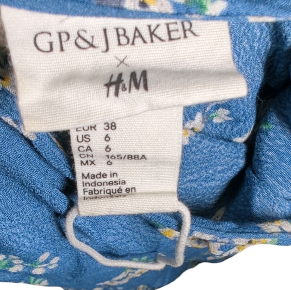 New H&M x GP & J Baker Collaboration Flare Bell Sleeve Floral Dress Women Size 6 - Picture 4 of 8